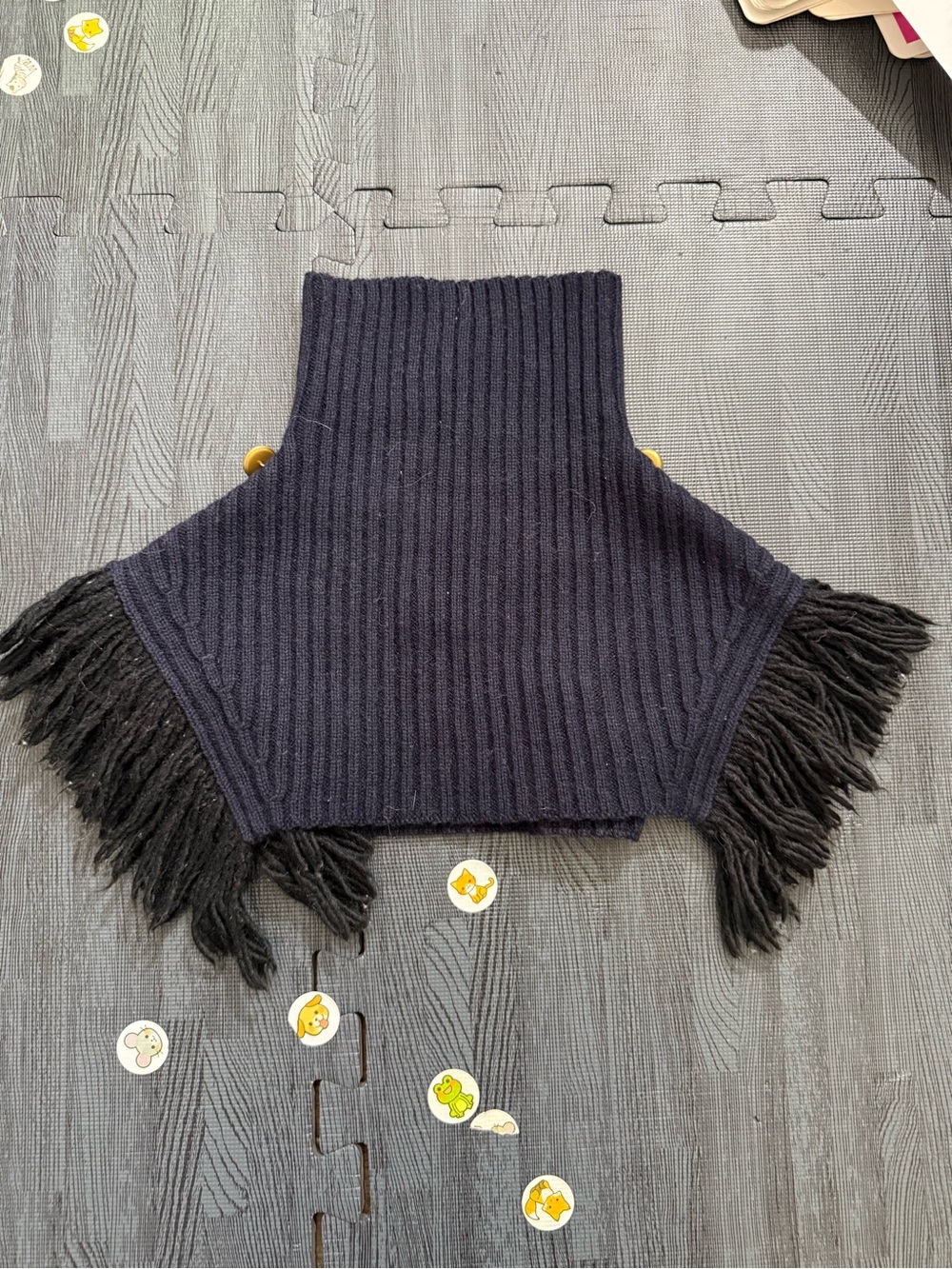 Elfinfolk kids Black Knit Turtleneck Poncho with Fringe